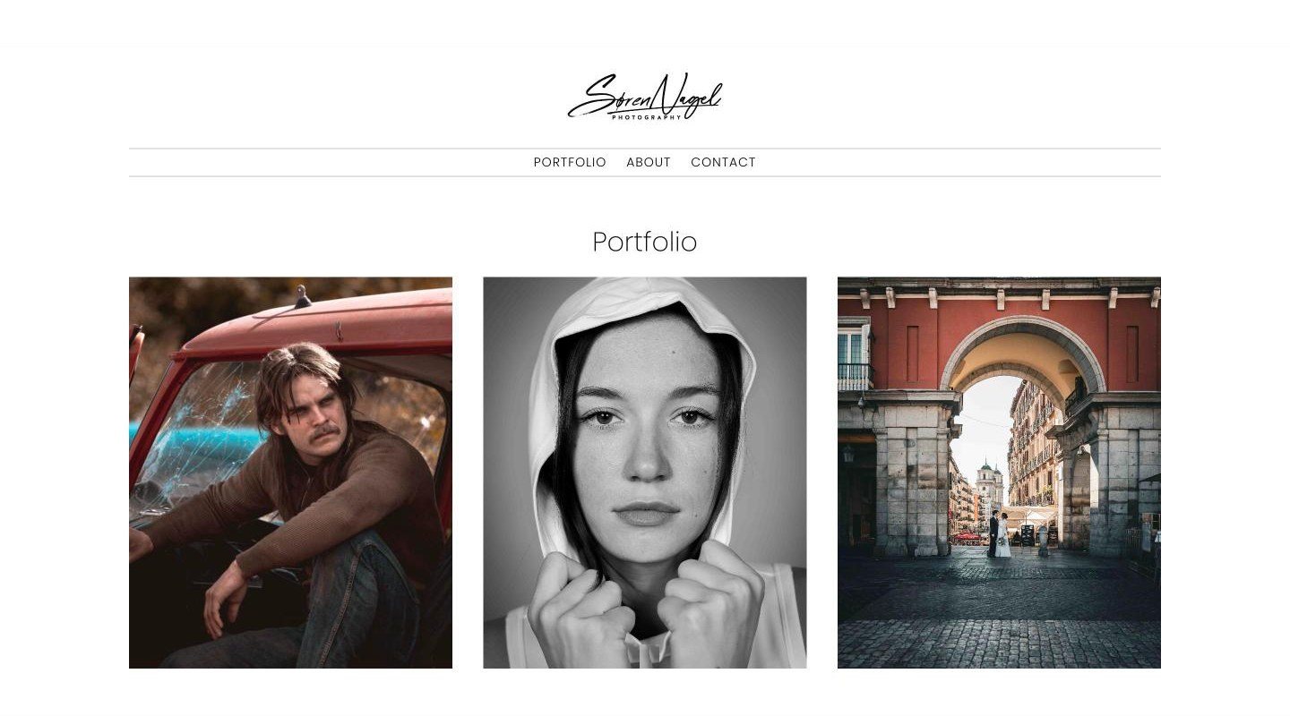 Portfolio-siden på nagel.dk med kategorierne Stills, Portraits og Other work